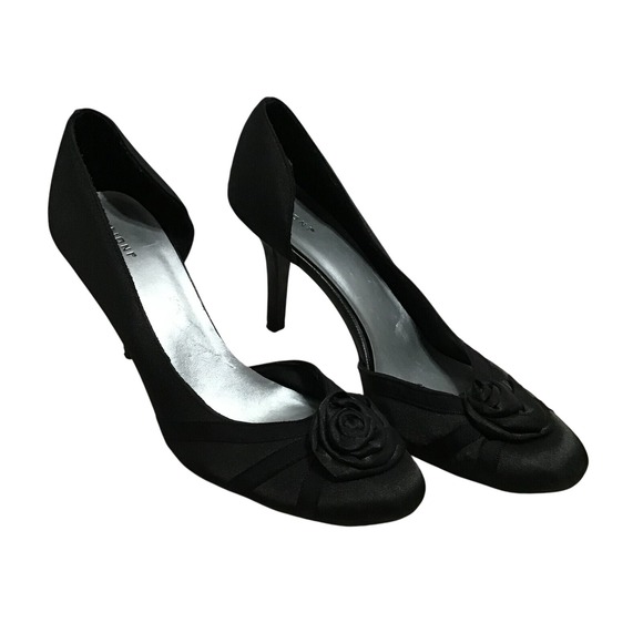 Fioni Womens Solid Black Slip On Cut Out Round Toe Stiletto Heeled‎ Pumps Size 9 - Picture 3 of 8
